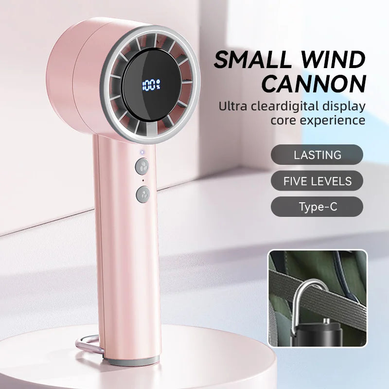 Brisano AirCool Mini Handheld Fan with Cooling Function | 5 Speeds | LED Display & USB Charging | Quiet & Portable | For Travel, Office & Outdoor