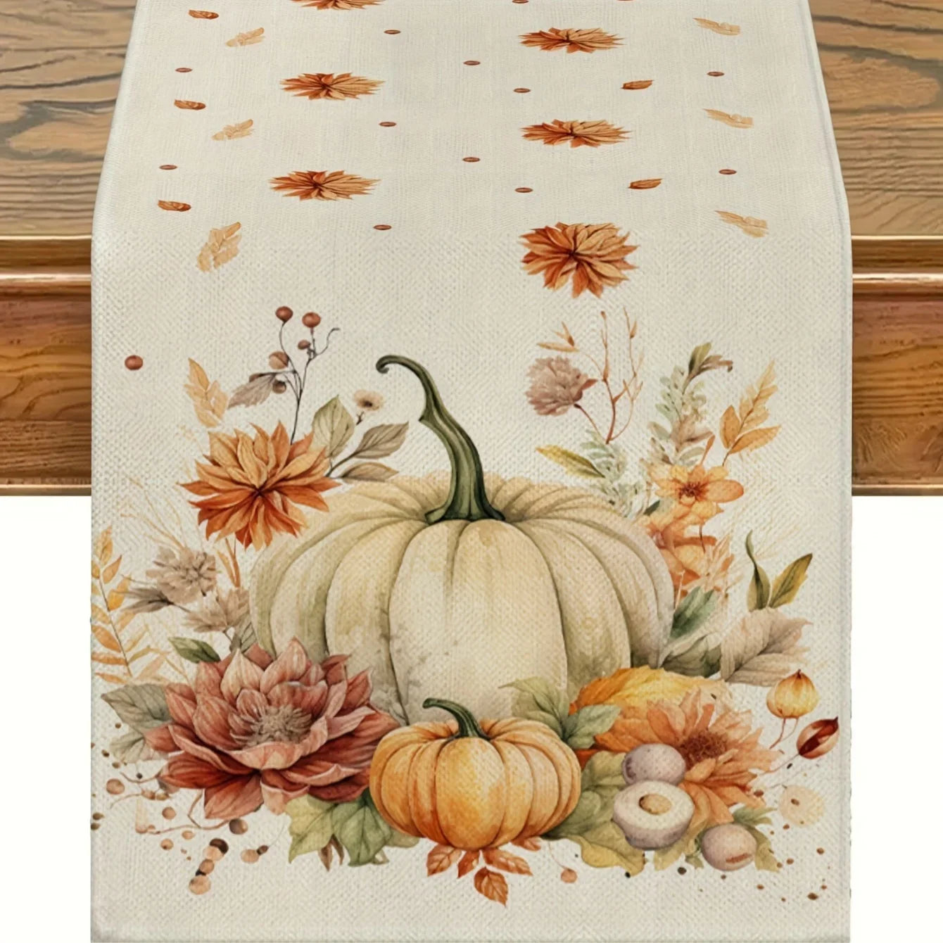 Autumna Autumn Table Runner | Pumpkin & Floral Motif | Washable & Durable | Linen Look | 150–275 × 33 cm