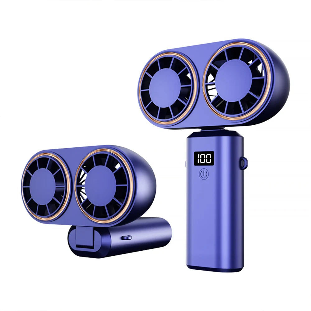 AerisCool Hand Fan Double Fan | 5-Level Cooling | Rechargeable & Digital Display