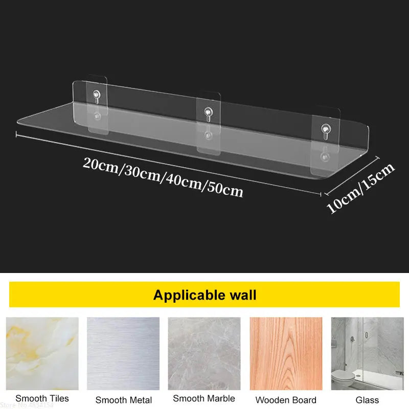 ClearEdge Living | Acrylic Wall Shelf | Transparent Floating Shelf for Bathroom, Kitchen & Living Room | 20–50 cm | Space-Saving Storage