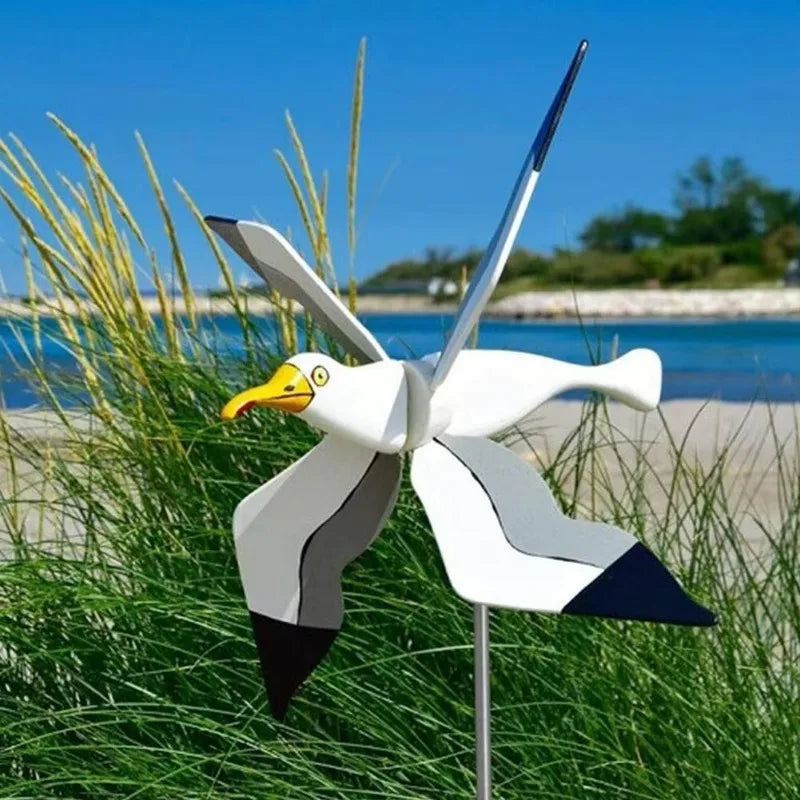 Garden Decoration Wind Bird SkyGull | Creative Wind Spinner with Seagull Motif | Weatherproof & Height Adjustable | 25 cm Figure