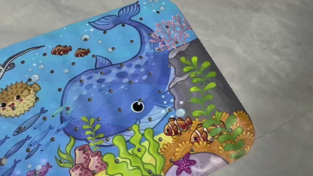 Anti-Slip Bathtub Mat AquaBuddy | Extra Long & Washable | With Sea Motif & Suction Cups | For Children's Bath
