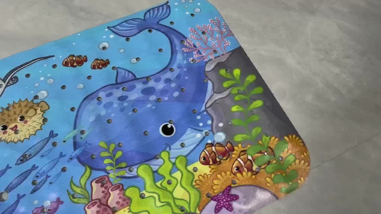 Anti-Slip Bathtub Mat AquaBuddy | Extra Long & Washable | With Ocean Motif & Suction Cups | For Children's Bath