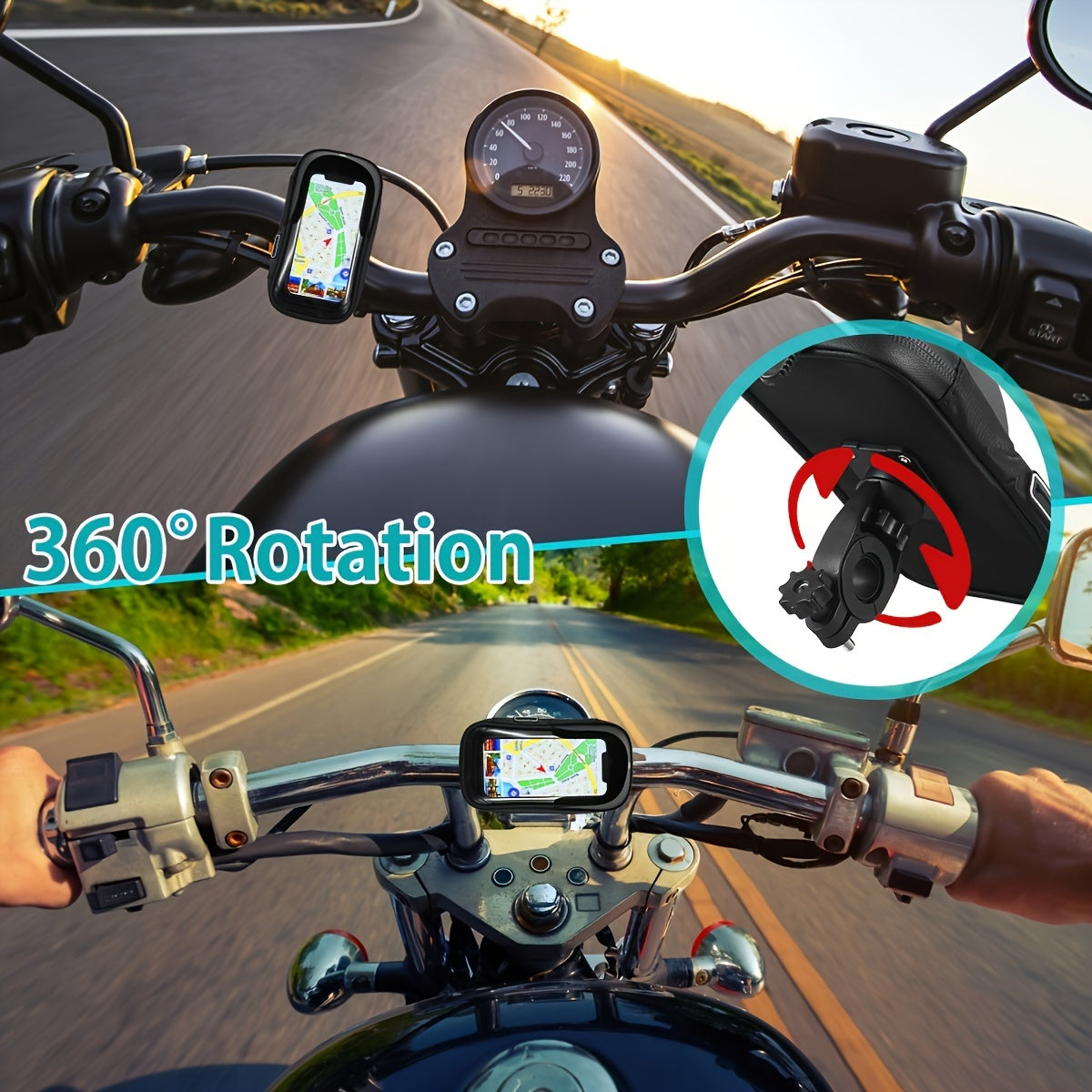 Ridevora | Wasserdichte Fahrrad- & Motorrad-Handyhalterung | 360° Drehbar | TPU-Navigationstasche für 4,5–6,4 Zoll Smartphones