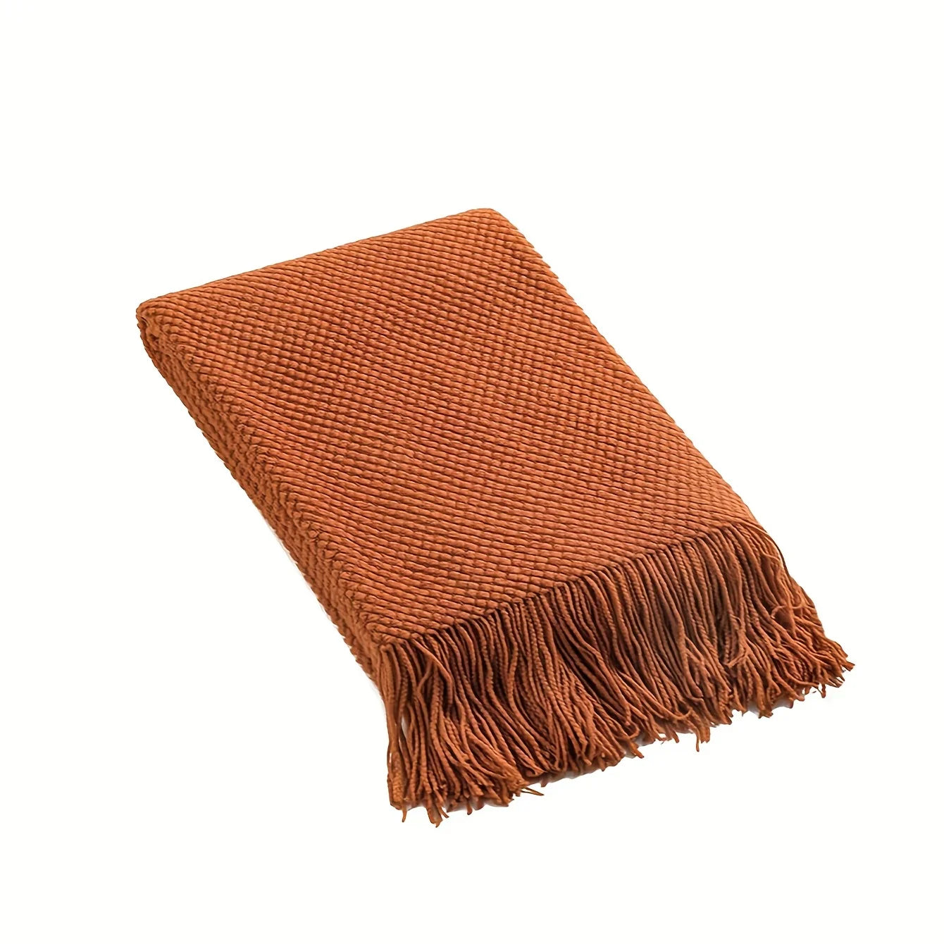 Aurelia Cozy Tassel Knit Blanket in Morandi Orange | Soft & Warm | 3 Sizes | For Sofa, Bed & Travel