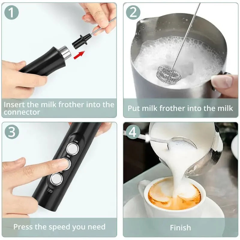 Foamix Electric Milk Frother | Cordless & USB Rechargeable | 3 Speeds | For Latte, Cappuccino & Cocoa