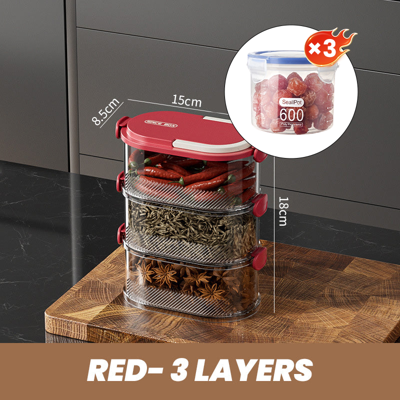 Gewürz-Aufbewahrungsbox mit Mehrfachfächern | Luftdichtes Design | Platzsparende Küchenorganisation