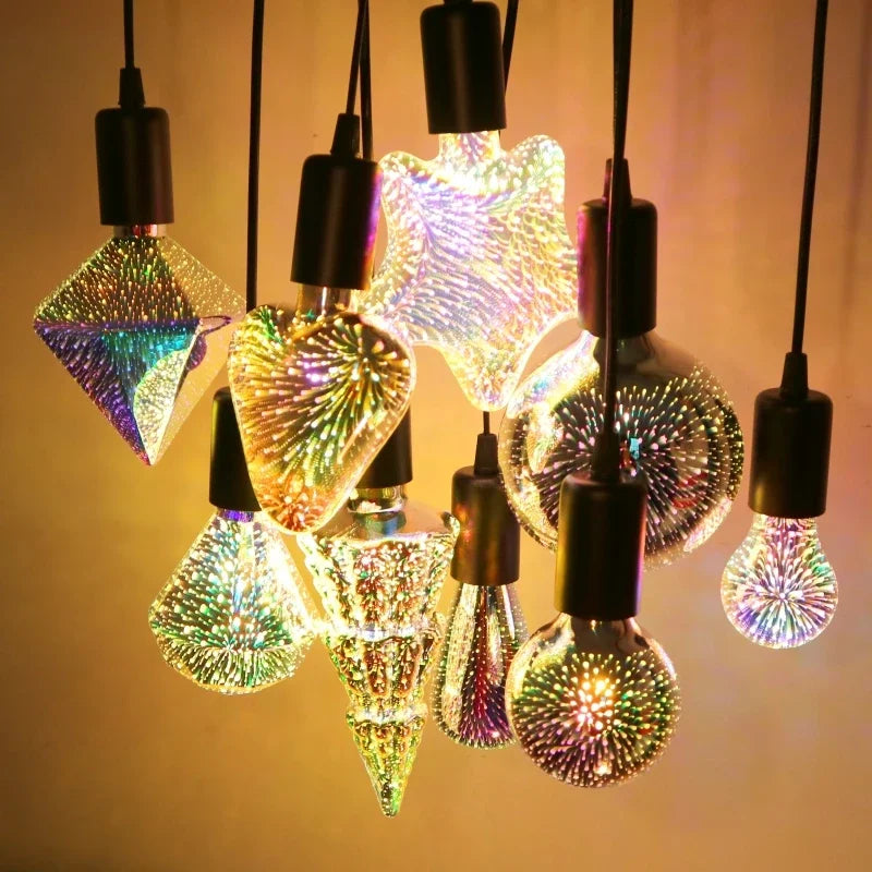 3D LED Bulb | Vintage Fireworks Effect Lamp with E27 Socket | 6W 85–265V | Decorative, Party & Christmas Lighting | Auravia