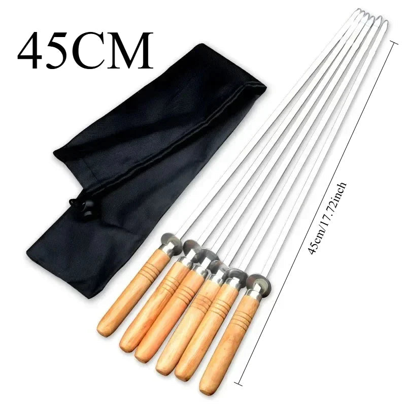 GrillSpear Grill Skewers 55 cm | Set of 6 | Stainless Steel with Beech Wood Handle | Extra Long & Heat Resistant