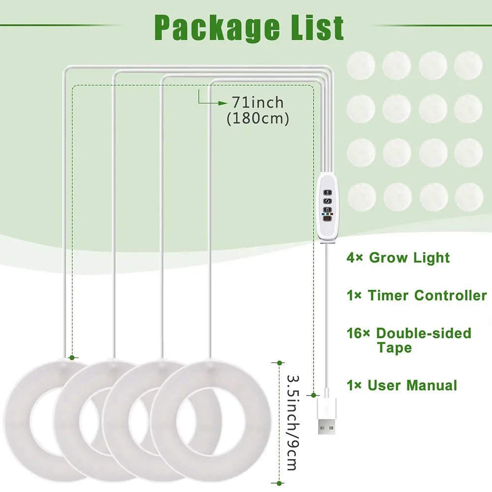 FloraHalo Plant Lamp | LED Full Spectrum Plant Lamp | 10 Brightness Levels & Timer | Ceiling & Under-Cabinet Halo Light for Houseplants