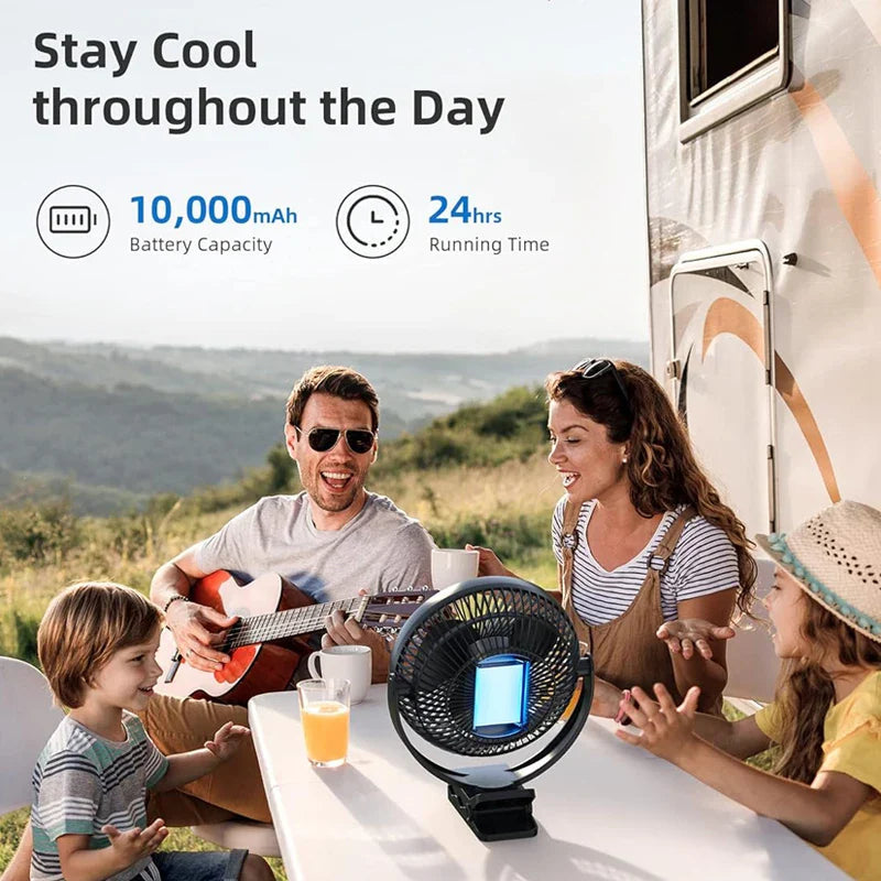 Clip Fan BreeziClip | 8-Inch | Quiet & Rechargeable | 10,000 mAh Battery | For Strollers, Camping & Home