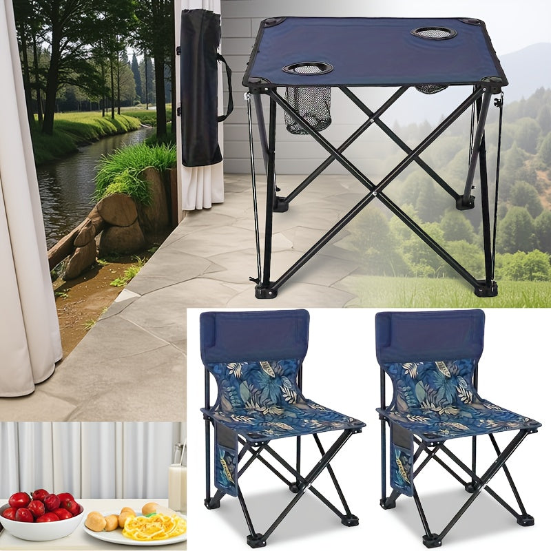 Foldable Garden Seating Set Campafleur | 2 Chairs & 1 Table | Floral Pattern | Portable & Weatherproof