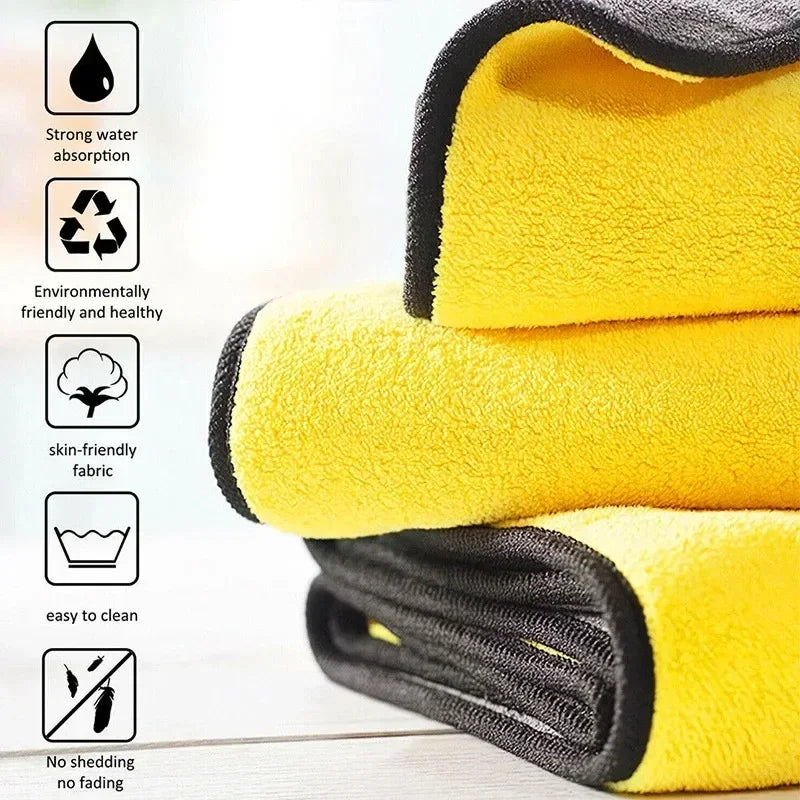 GlanzMeister Microfiber Cloth Double-Sided | Extra Absorbent & Lint-Free | For Car, Glass & Household | Yellow/Grey