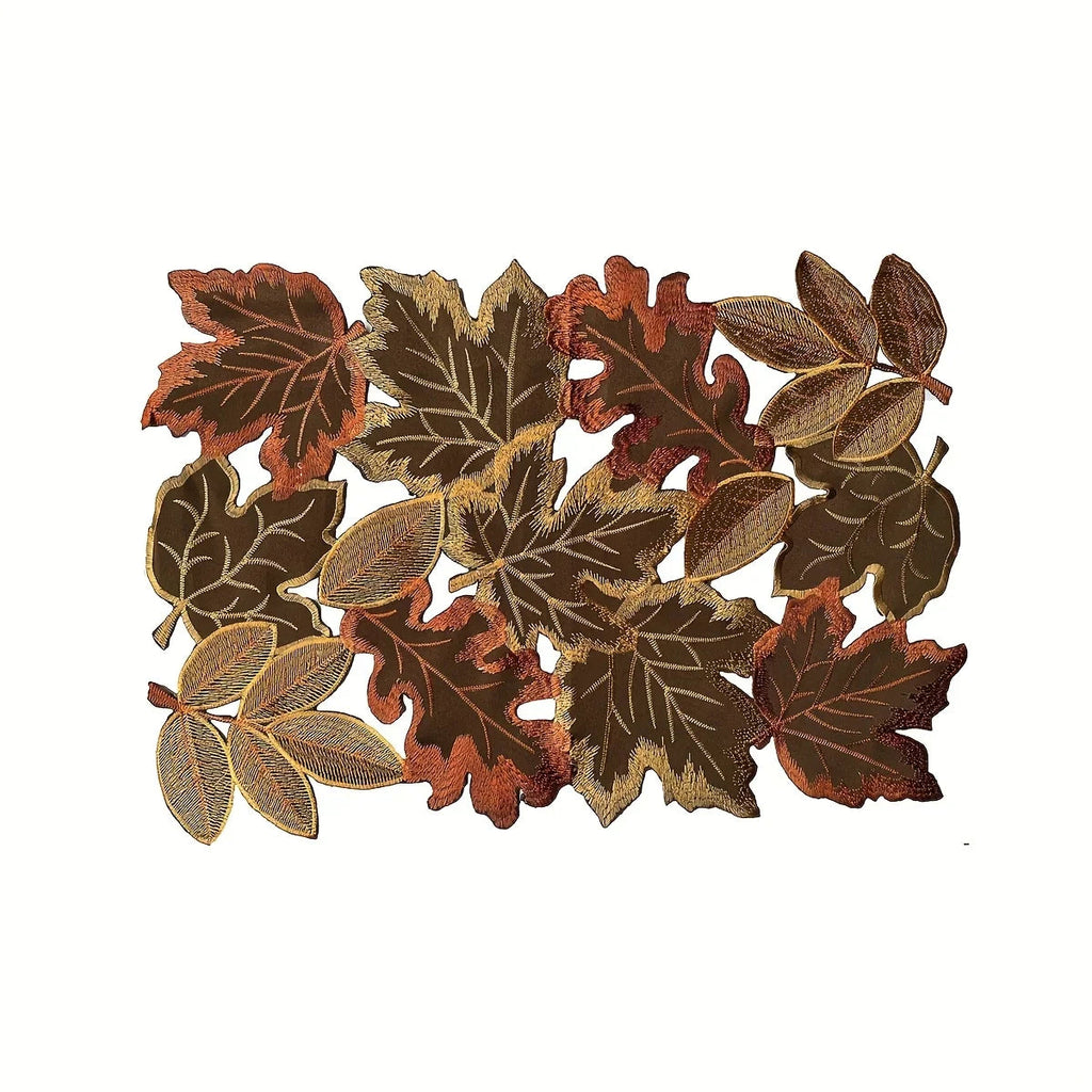 HarvestLeaf Table Runner | Embroidered Maple Leaf Design | Autumn Decor in Country House Style