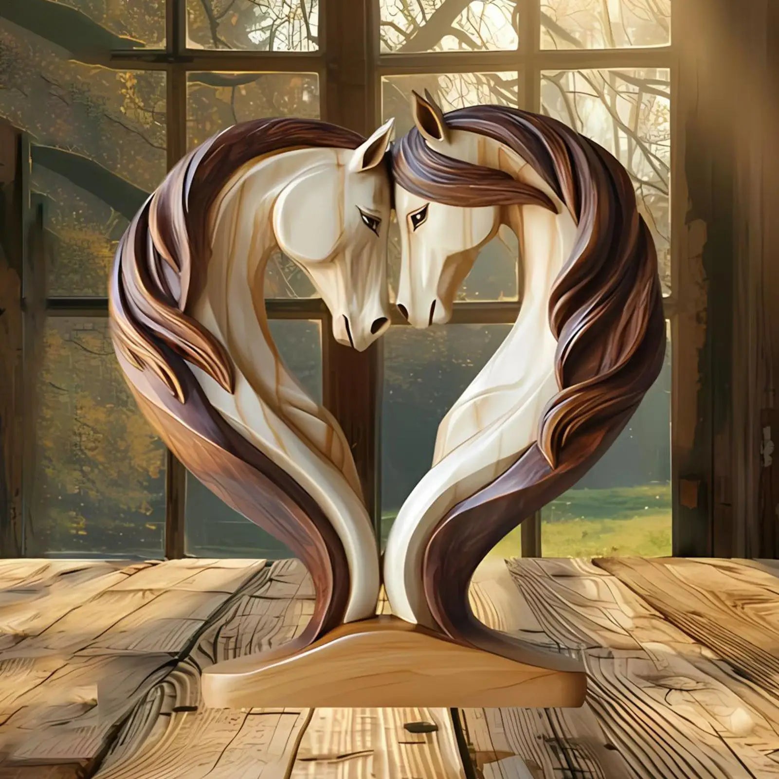 Equora Horse Sculpture | Wooden Horse Sculpture | 2D Design in Embrace Pose | Decoration for Living Room, Office & Children's Room