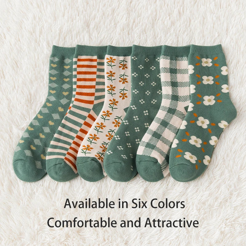 CozyBloom | 6 Pairs Women's Socks | Autumn & Winter | Cute College Style | Thick & Warm