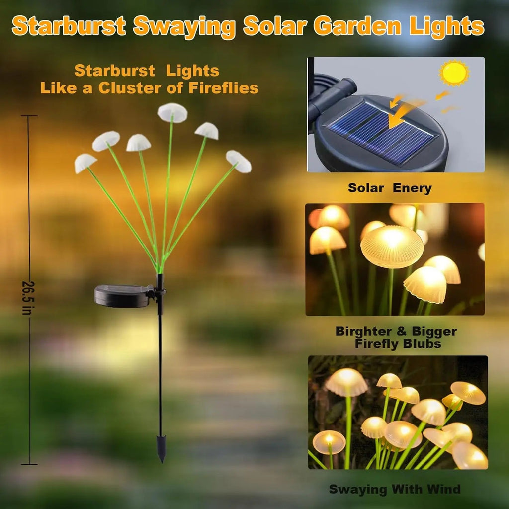GlowPilz Solar Garden Light 6 LEDs | Jellyfish & Mushroom Design | For Garden, Terrace & Outdoor Areas