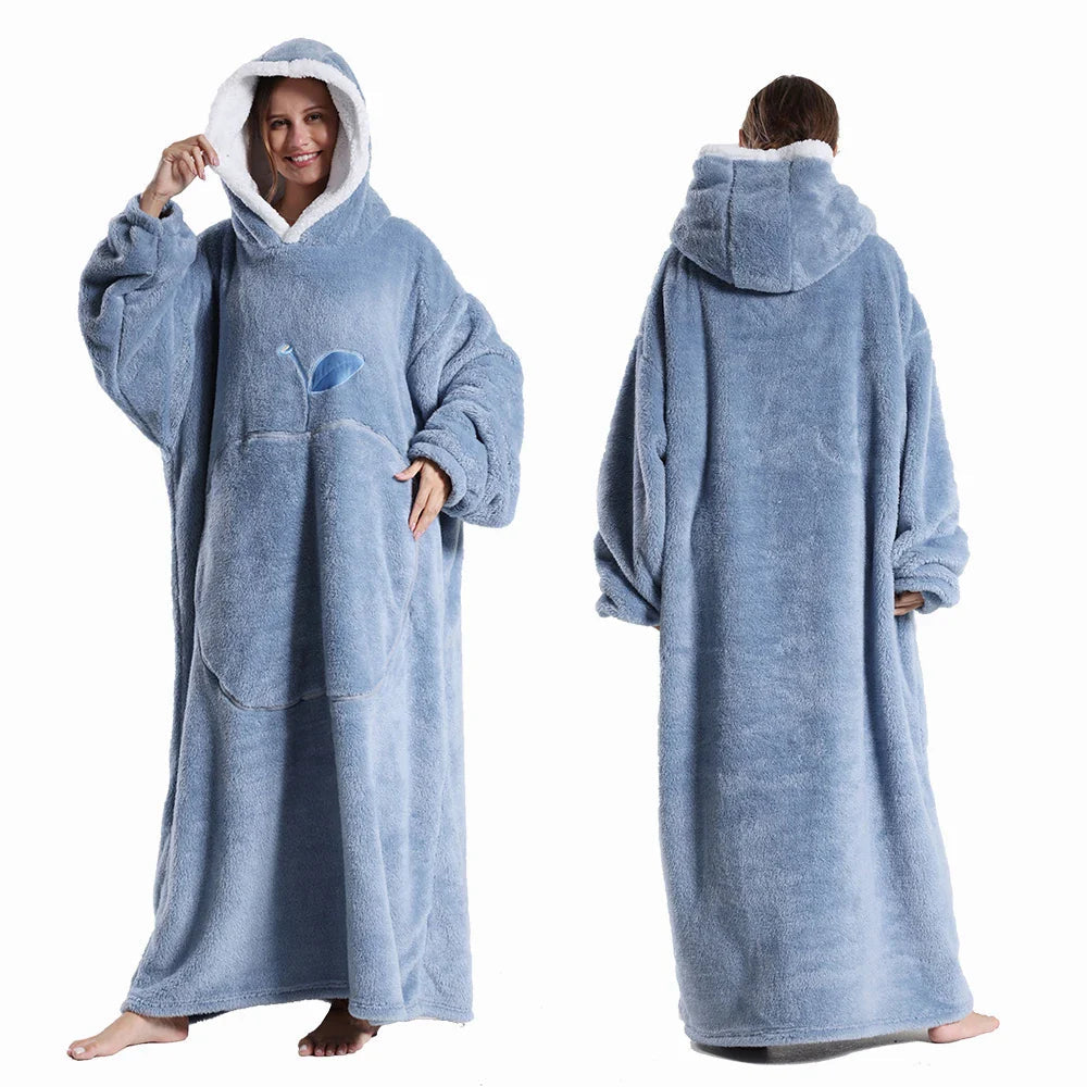 CozyHaven Plus Size Hooded Blanket | Plush Sherpa Wearable Blanket with Sleeves & Pocket | 140 cm | Unisex Winter Cozy Blanket