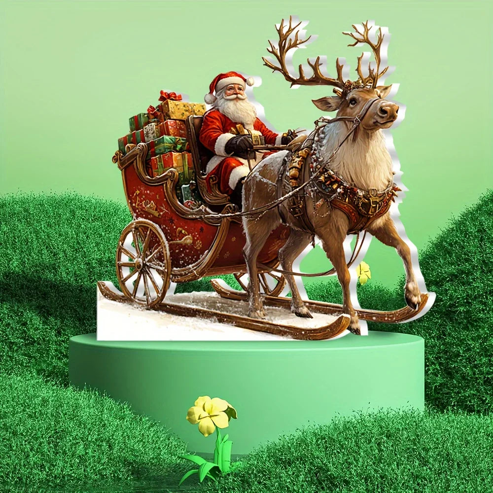 Frostovia | Christmas Figurine | Acrylic Decoration Reindeer Sleigh with Santa Claus | 2D Design | Festive Table & Party Decoration 2025
