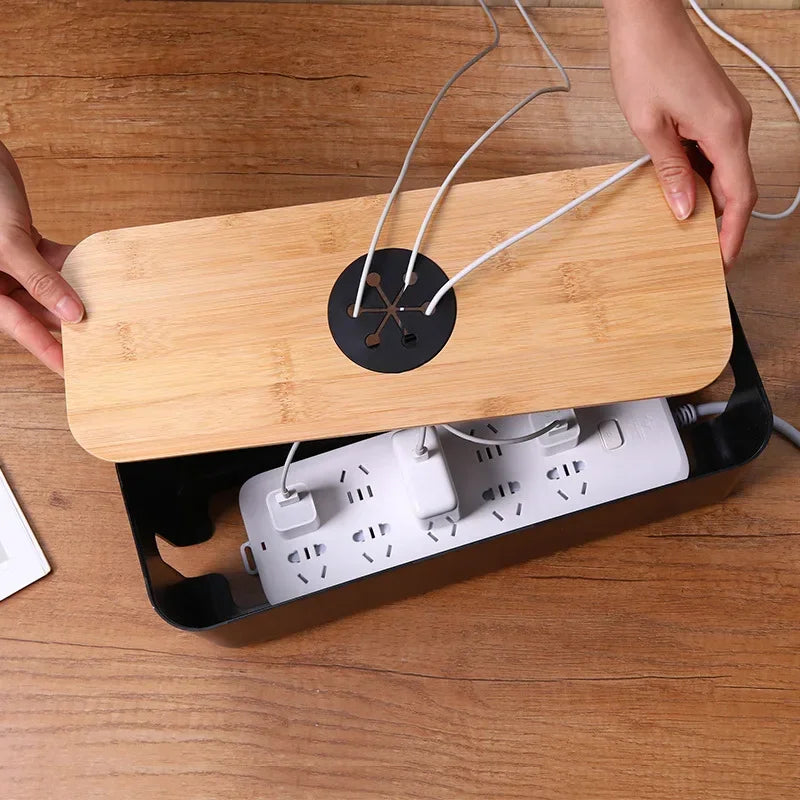 Cable Box OrgaWood | Desk Organizer made of Wood & Plastic | For Chargers, Cables & Accessories | 29.5×11.4×11 cm