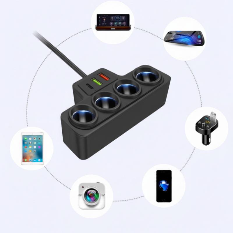 ChargePilot | 7-in-1 KFZ-Ladeadapter | 4 Zigarettenanzünder-Anschlüsse & 3 USB-Ports | Schnellladefunktion für Auto und Wohnmobil
