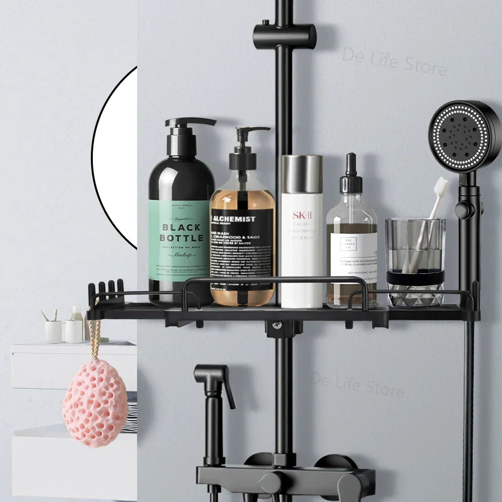 DuoShower Holder | Adjustable Shower Head Holder & Shelf | 2-in-1 Design | Space-Saving Plastic