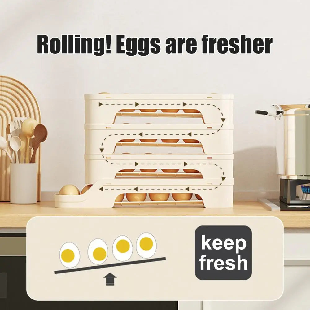 Egg Box RolloMaxx | 4-Stack Egg Organizer | Space-Saving & Self-Rolling | Transparent Design
