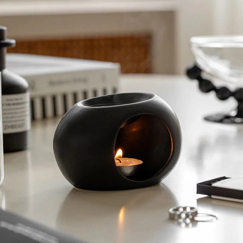 Aroma Stove Scentura | Black Ceramic Scent Diffuser | For Essential Oils & Incense Sticks | Spa & Home