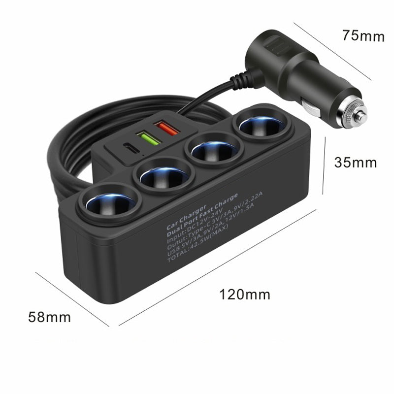 ChargePilot | 7-in-1 KFZ-Ladeadapter | 4 Zigarettenanzünder-Anschlüsse & 3 USB-Ports | Schnellladefunktion für Auto und Wohnmobil