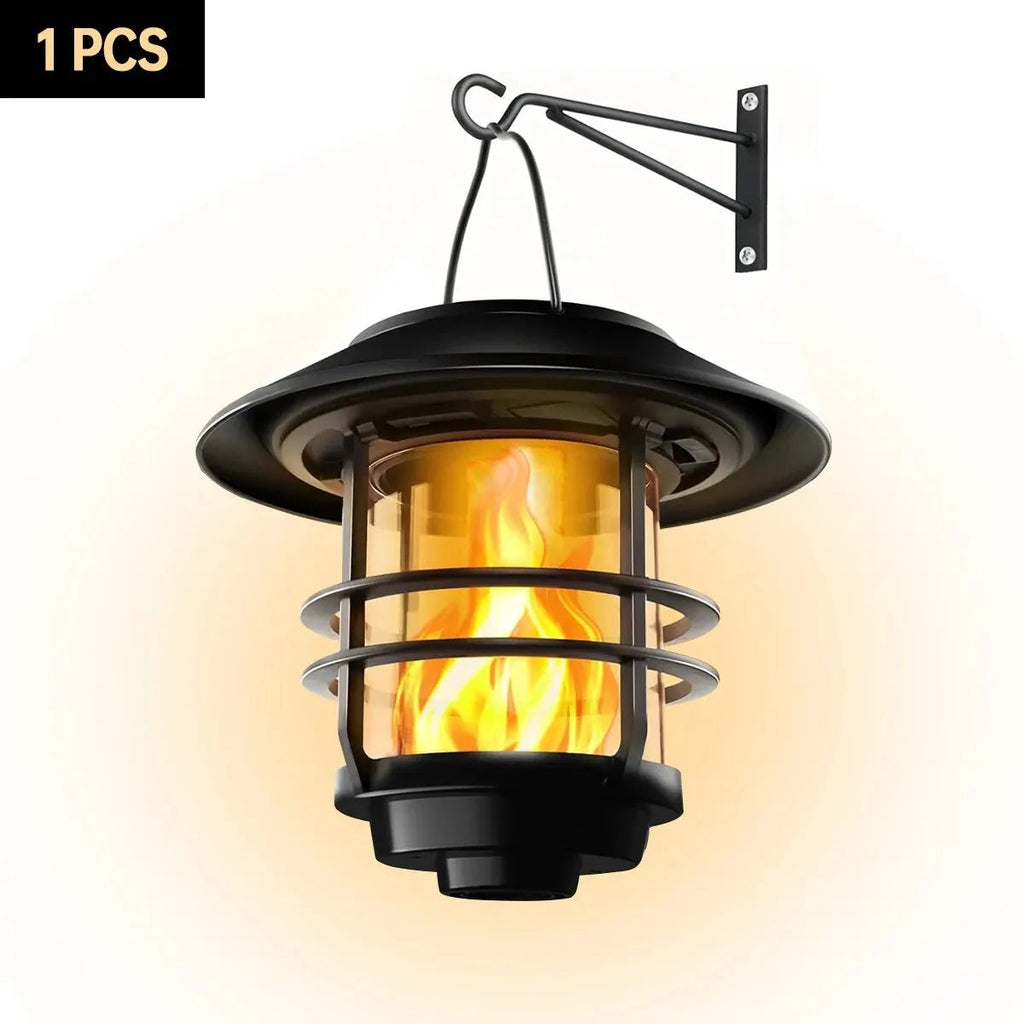 Flammora Solar Hanging Light with Flame Effect | IP65 Waterproof | Stainless Steel & Glass | For Garden, Fence & Terrace