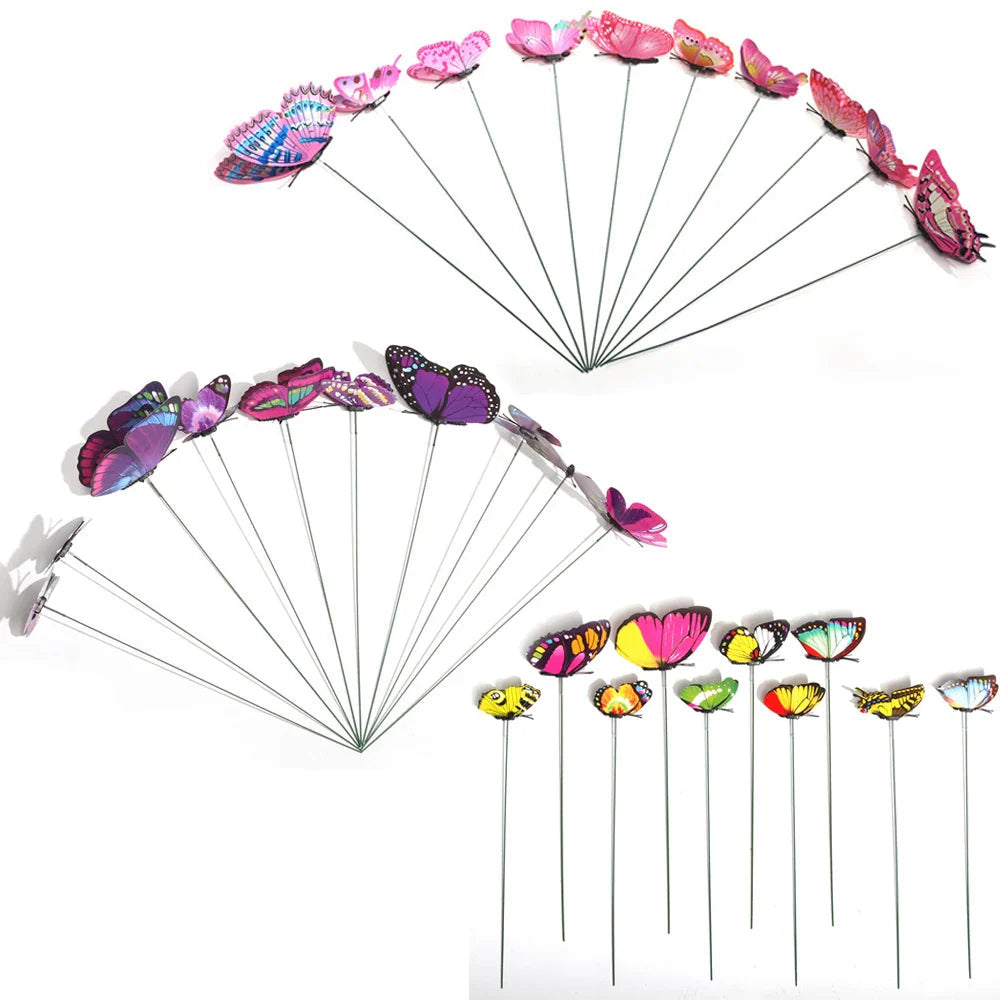 FloraViva Butterfly Garden Stakes | Set of 10 | Weatherproof & Colorful | For Flowerbeds, Flower Pots & Balcony
