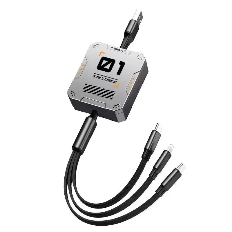3-in-1 Charging Cable | 100W Fast Charging | Extendable & Universal | FlexiCharge for iPhone, Android & USB-C