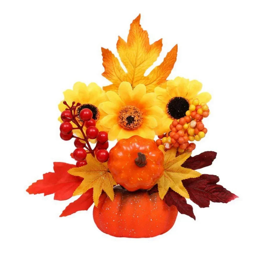Autumn Magic | Decorative Pumpkin with Artificial Flowers | 25–30 cm | Autumn & Halloween Decoration