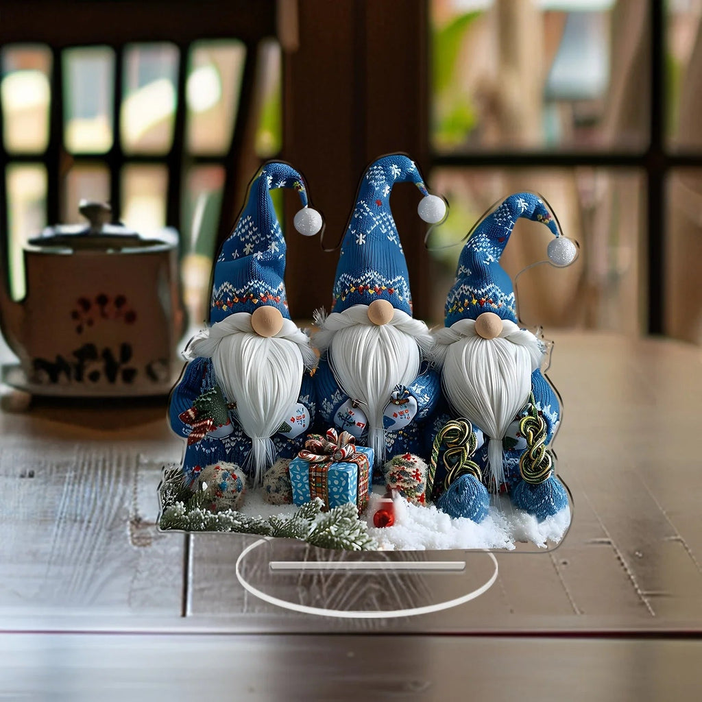 GlasNordic Christmas Gnome Decoration | Acrylic Table Figurine 18 cm | 3 Gnomes in Blue | Festive Decoration for Living Room, Kitchen & Office