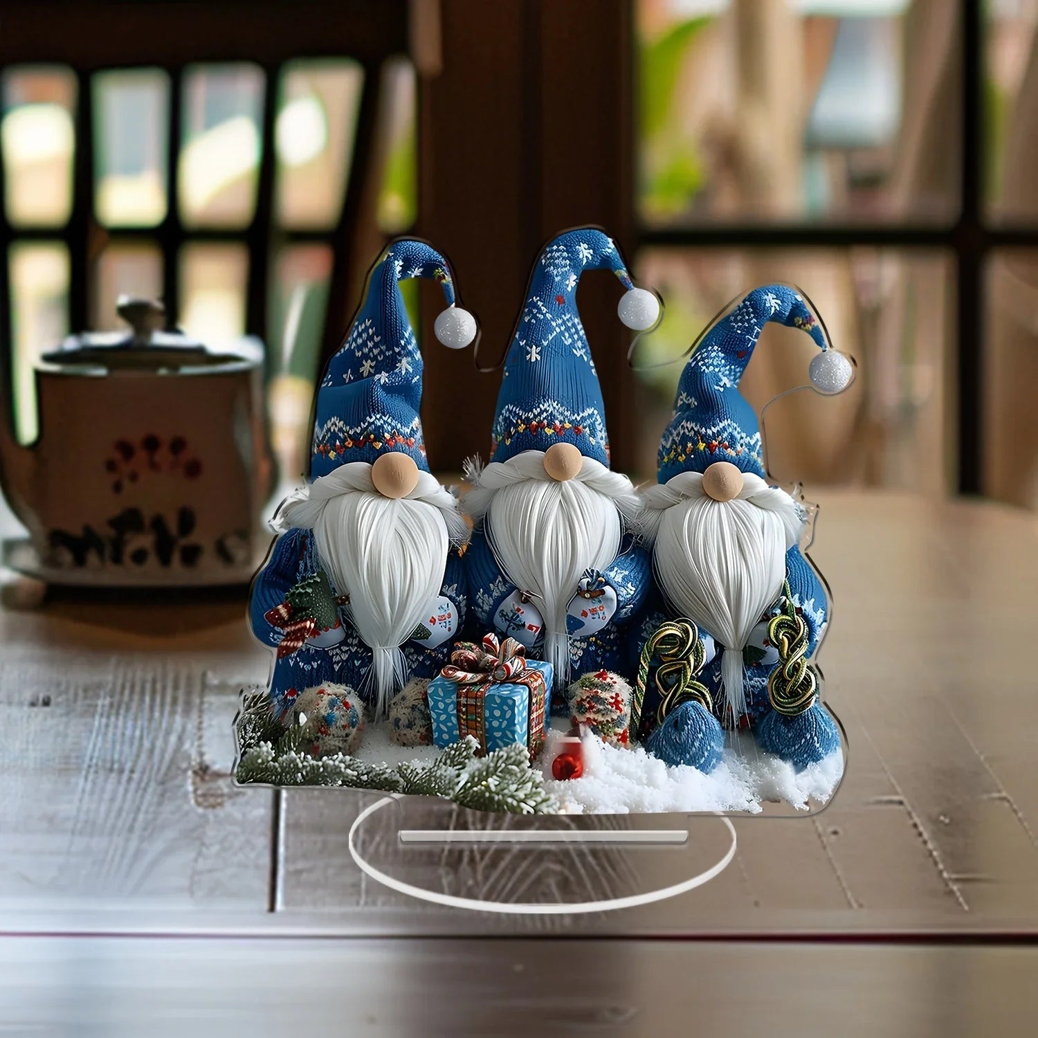 GlasNordic Christmas Gnome Decoration | Acrylic Table Figurine 18 cm | 3 Gnomes in Blue | Festive Decoration for Living Room, Kitchen & Office