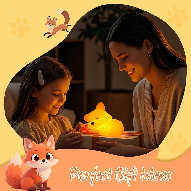 Fox Night Light Made of Silicone | Rechargeable, Dimmable & with Timer | Cute Gift Idea for Children & Adults