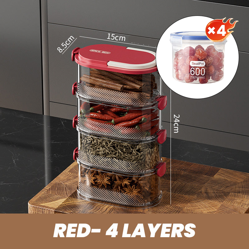 Gewürz-Aufbewahrungsbox mit Mehrfachfächern | Luftdichtes Design | Platzsparende Küchenorganisation