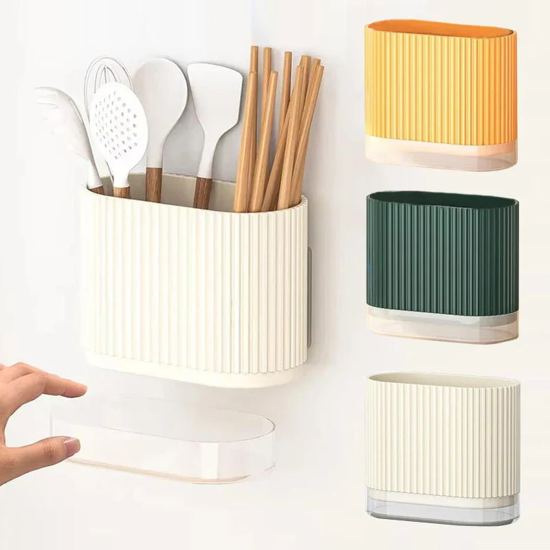 Cutlery Organizer Duo | Wall-Mountable Cutlery Holder | No Drilling | Drip Function | 16.5 × 8.5 × 12.5 cm