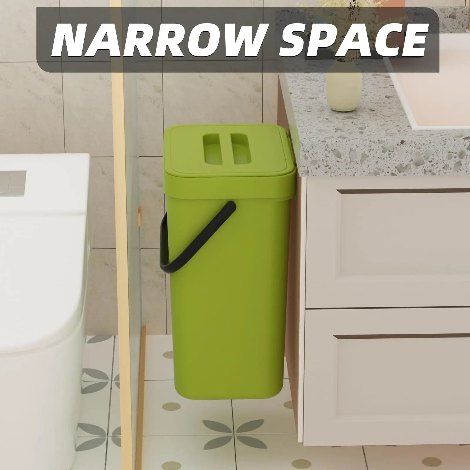 Binova Mini Trash Can | With Lid | Hanging & Wall Mount | Compact & Odor Blocking | For Kitchen, Bathroom & Office