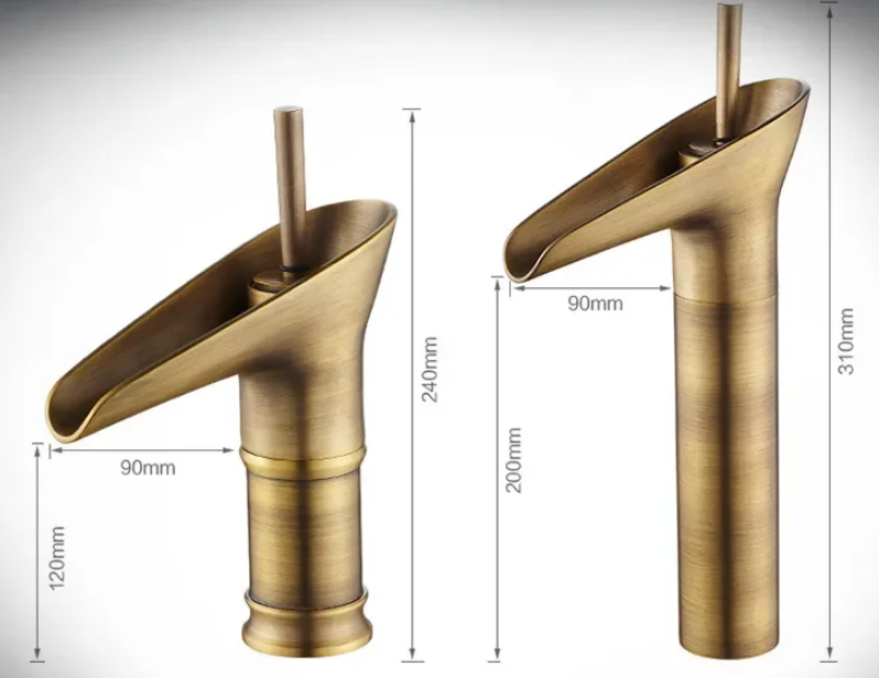 AquaVintura Antique Waterfall Basin Faucet | Brass Mixer Tap with Single Lever | Hot & Cold Water | Bronze Finish