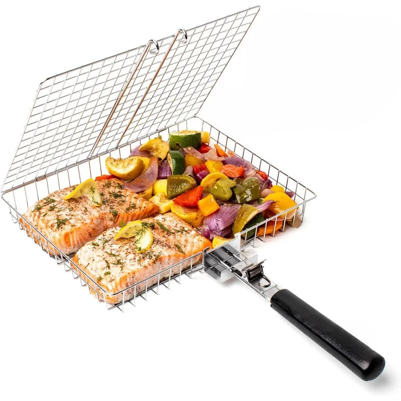 BBQGrid | Portable Grill Grid with Handle | Ideal for Fish, Vegetables & Shrimp | Stainless Steel