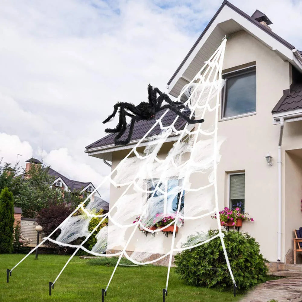 CreepyWeb XXL Spider Web | Triangular | 5 m | Fluffy Halloween Decoration for Garden & Home