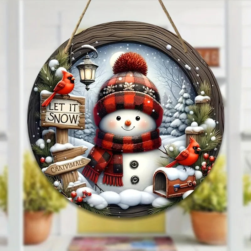 CrystalSnow | Acrylic Christmas Wreath | Snowman & Winter Design | Wall & Door Decor Ø 20 cm