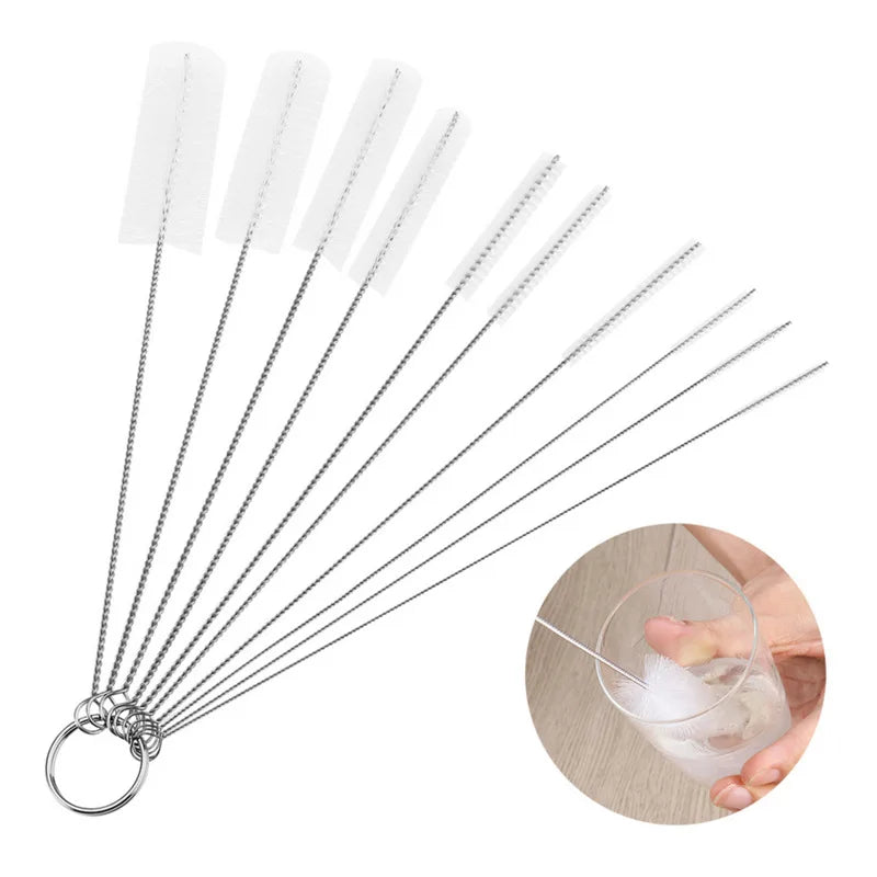 Brushilo Cleaning Brush Set 10-piece | Stainless Steel with Nylon Bristles | For Straws, Bottles, Tubes & Laboratory Equipment