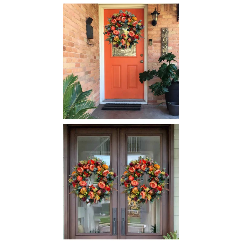 Autumna Charm Autumn Door Wreath | Pumpkin & Rattan | 40 cm | Handmade Decor for Fall & Thanksgiving