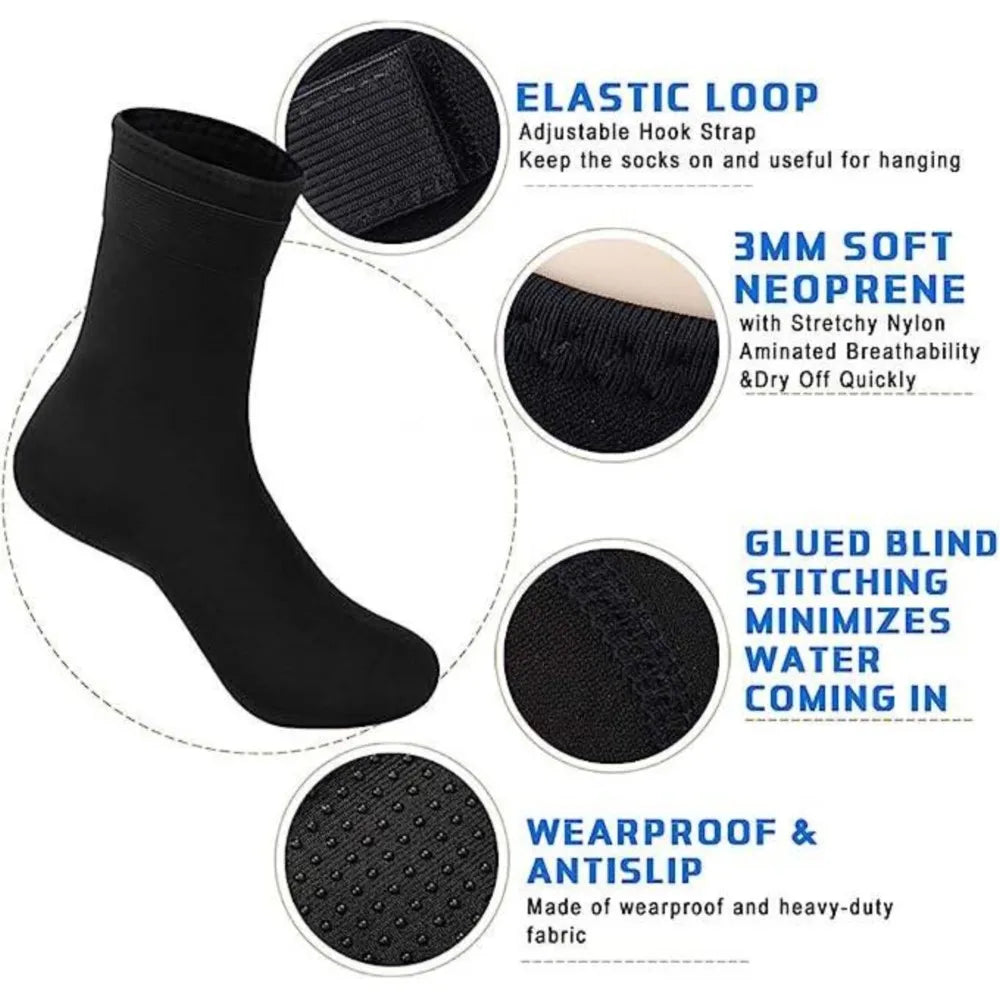AquaShield Neoprene Socks | 0.3–0.5 cm Dive & Surf Socks | Non-slip & Warming | For Snorkeling, Swimming & Water Sports