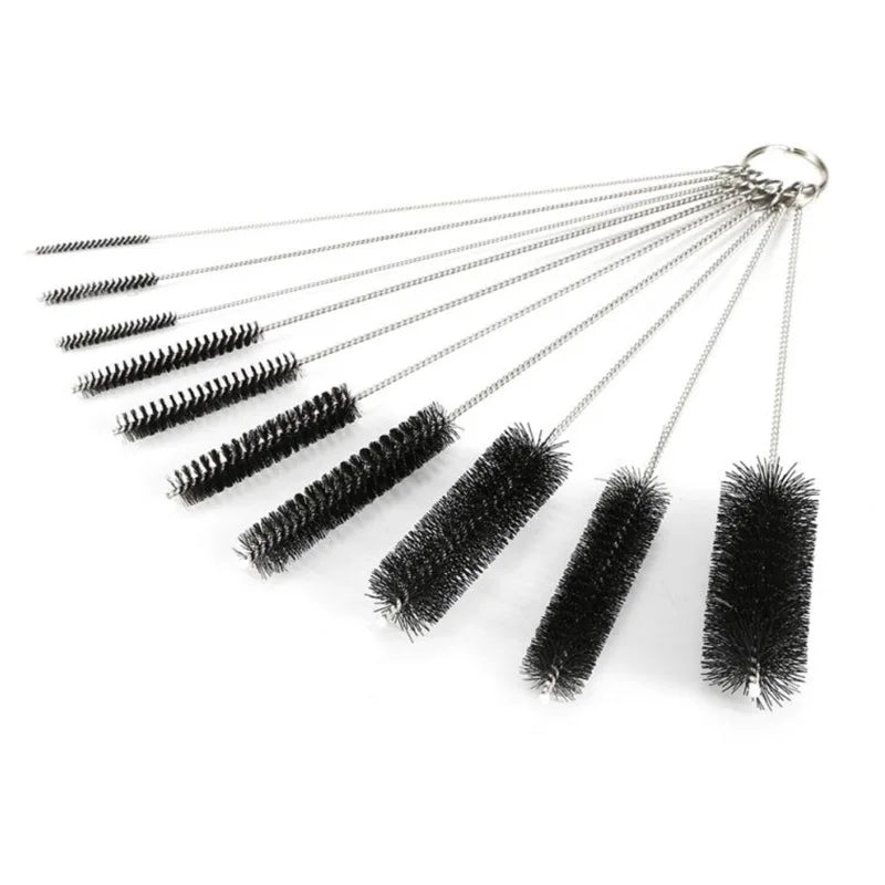 Brushilo Cleaning Brush Set 10-piece | Stainless Steel with Nylon Bristles | For Straws, Bottles, Tubes & Laboratory Equipment