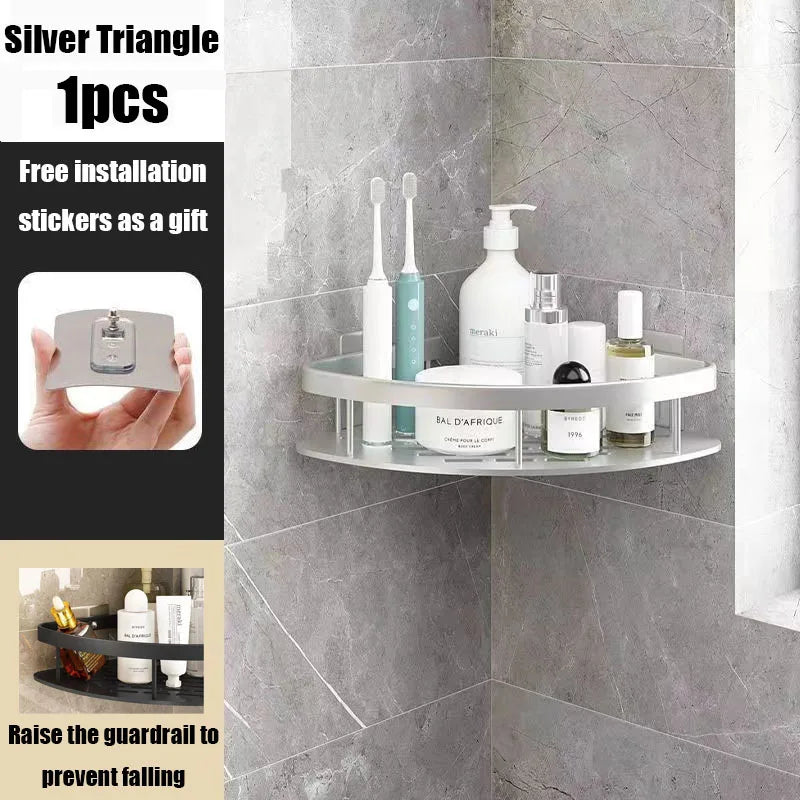 AquaSpace Pro | Corner Shower Shelf without Drilling | Aluminum | Rust-Free & Durable | Bathroom Shelf in Black, White, Silver, or Black-Gold