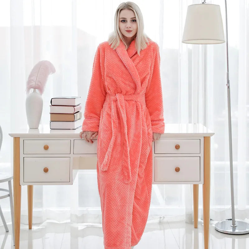 Bathrobe Long | Fluffy & Warm | With Shawl Collar & Belt