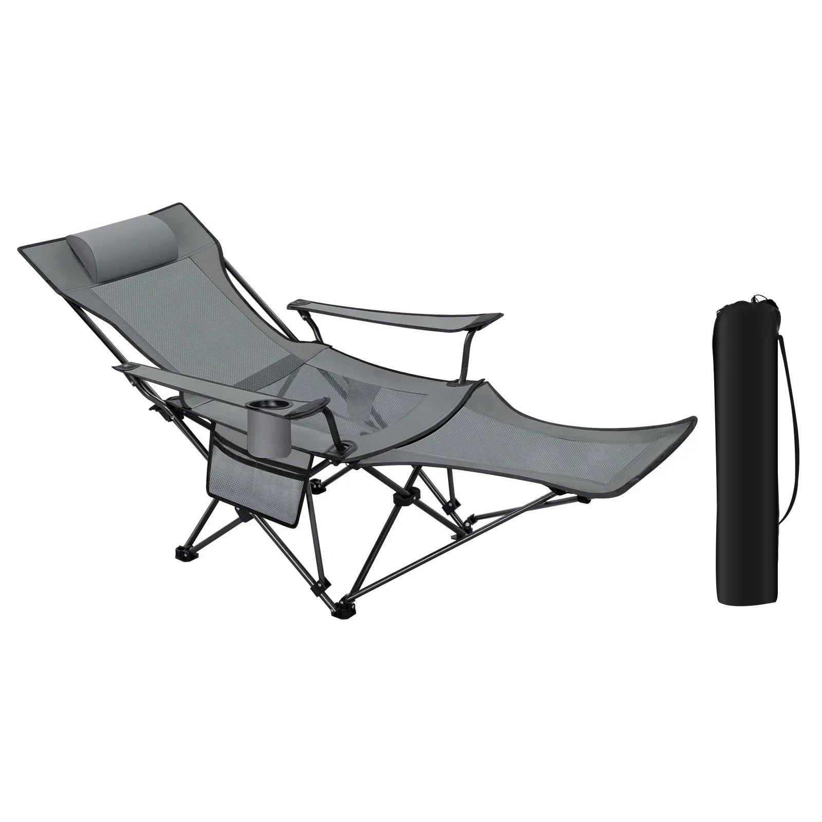 CAMPURE Relax Deck Chair | Adjustable & Foldable | With Footrest | Ultra-light & Portable – Black/Grey